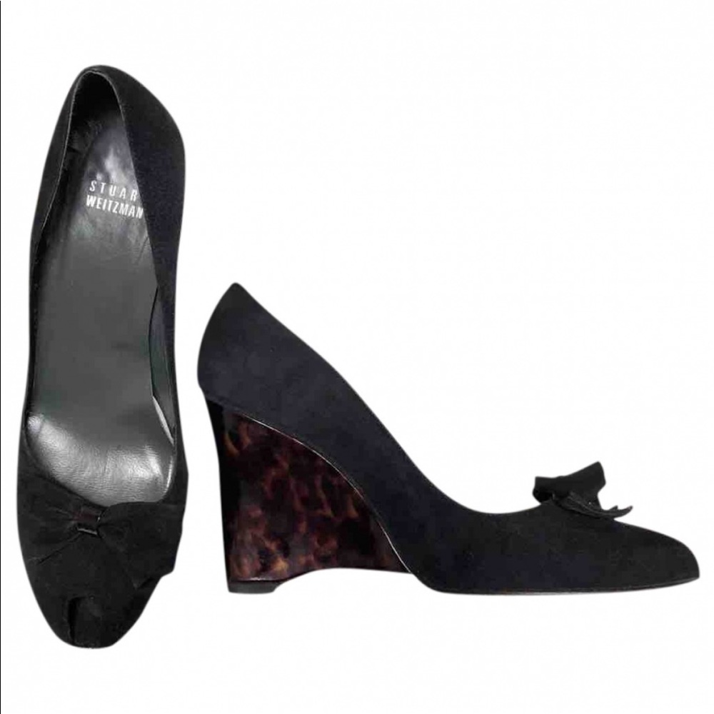 Stuart Weitzman Peep Toe Suede Wedge Heels 9